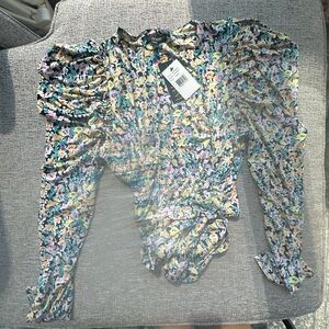 AFRM floral puff sleeve wrap top small-NWT